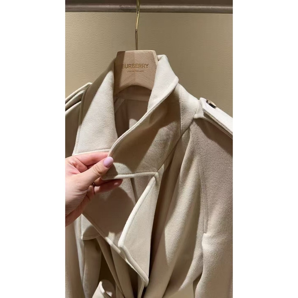 Burberry 100% Cashmere Trench Coat Candle Beige Wrap Belted 80979761006 US 6 NEW - Picture 2 of 6